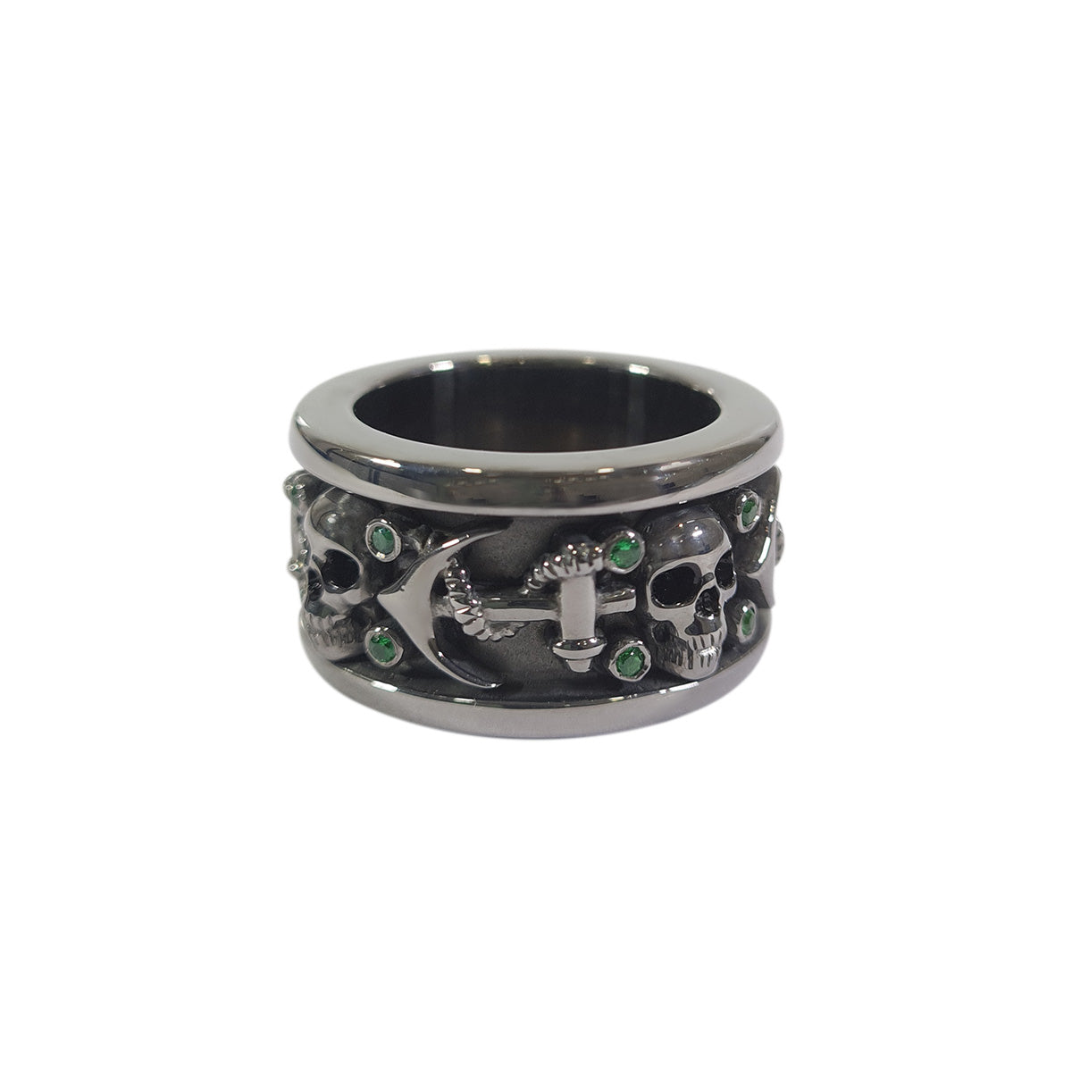 Gothic Badass Skull Band Emerald Nautical Anchor Skull Wedding Band