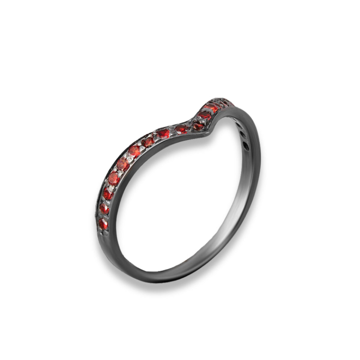 Gothic Wedding Band Enhancer Red Garnet AAA CZ Gemstone 925 Sterling Silver Gun Metal Finish