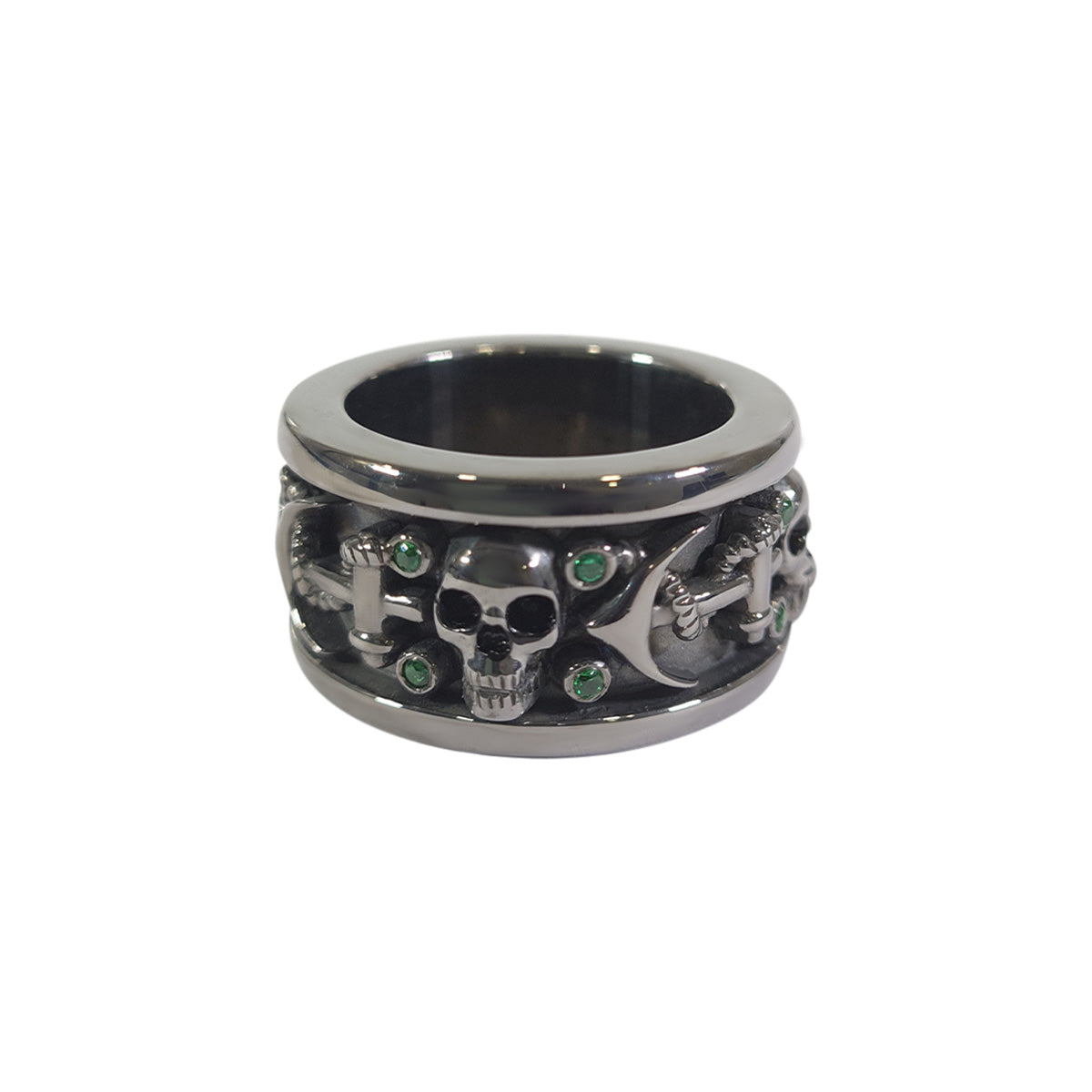 Gothic Badass Skull Band Emerald Nautical Anchor Skull Wedding Band