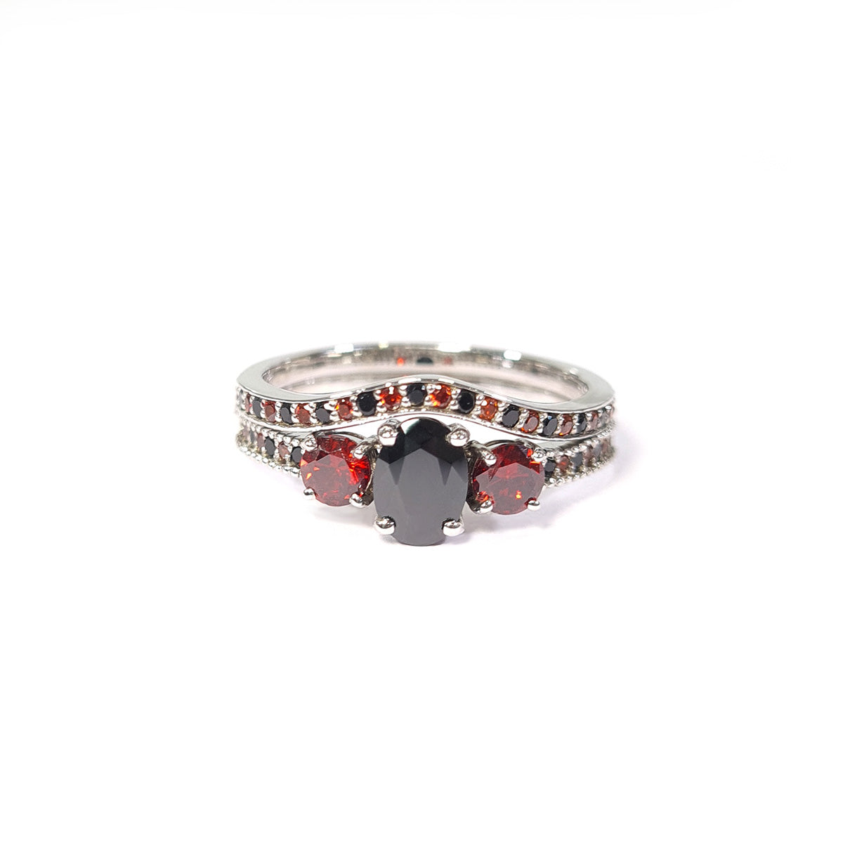 Three Stone Wedding Ring Set