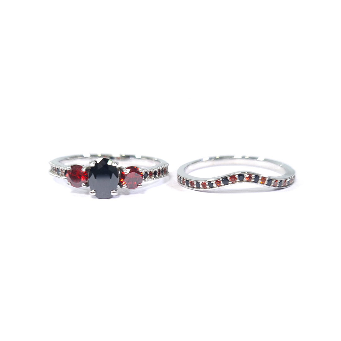 Three Stone Wedding Ring Set
