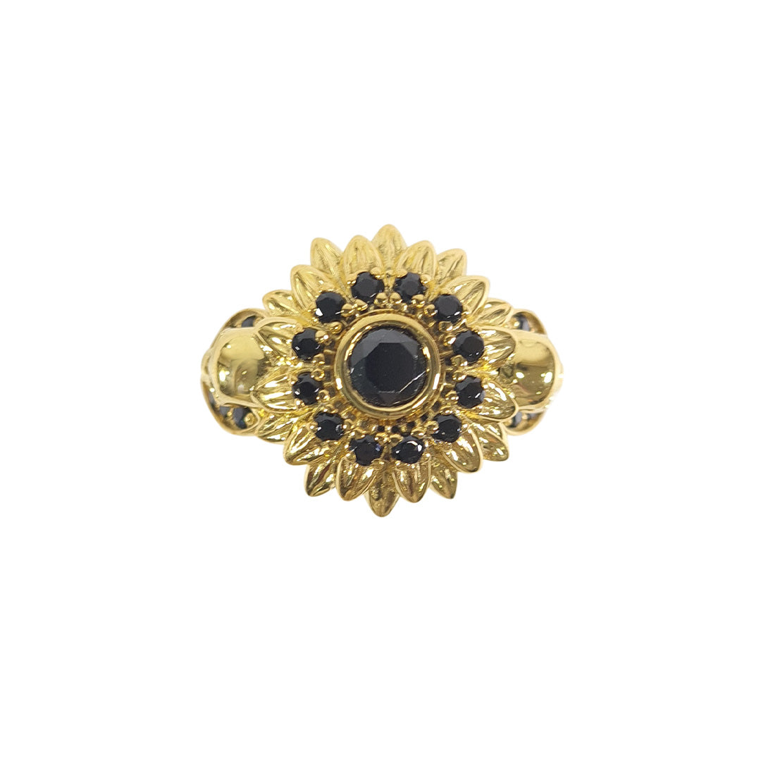 Gold Flower Skull Ring