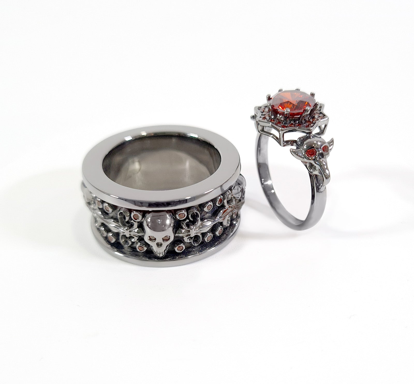 Vampire Couple Skull Ring Set