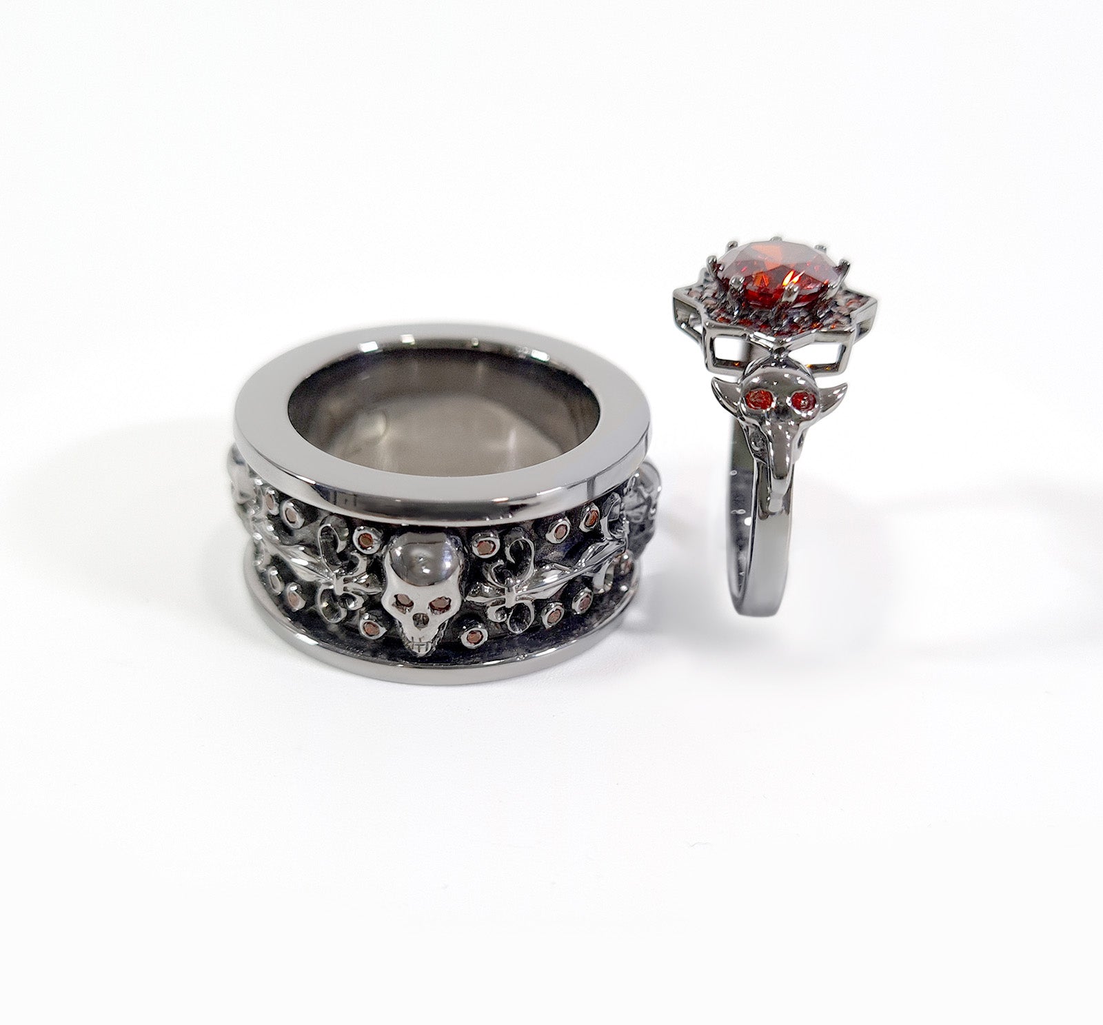 Vampire Couple Skull Ring Set