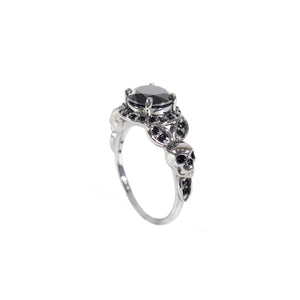 Skull Gothic Promise Ring 1.65TCW Black Onyx Halo Gun Metal