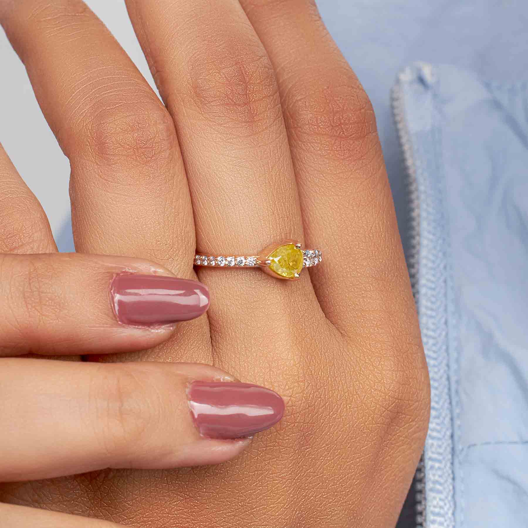 Teardrop Yellow Rustic Diamond Ring Pear Cut Engagement Rings