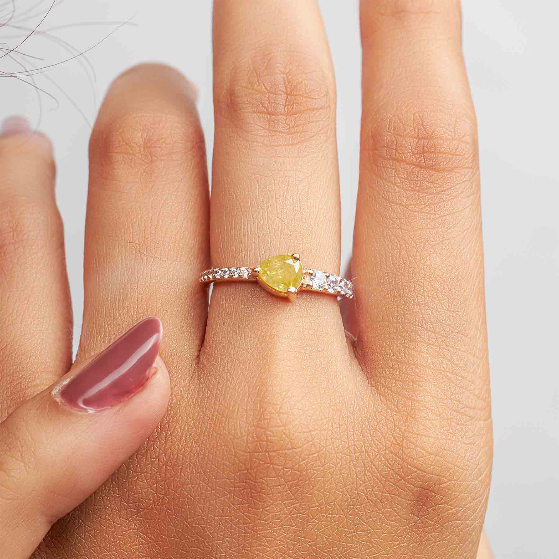 Teardrop Yellow Rustic Diamond Ring Pear Cut Engagement Rings