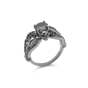 1.50TCW Onyx Skull Engagement Ring Gothic Jewelry Gun Metal