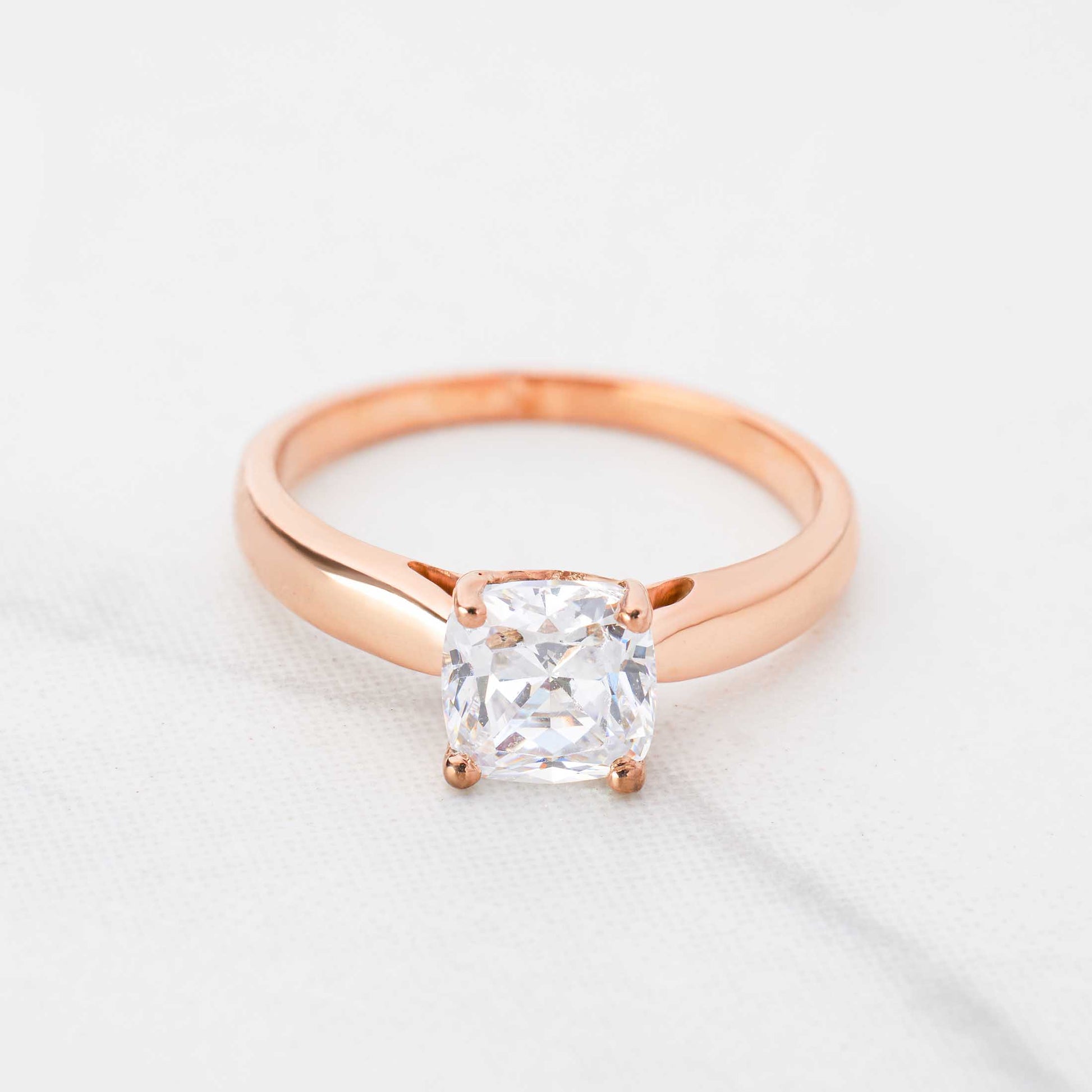 Solitaire Cushion Cut Moissanite Diamond Ring Rose Gold Engagement Rings