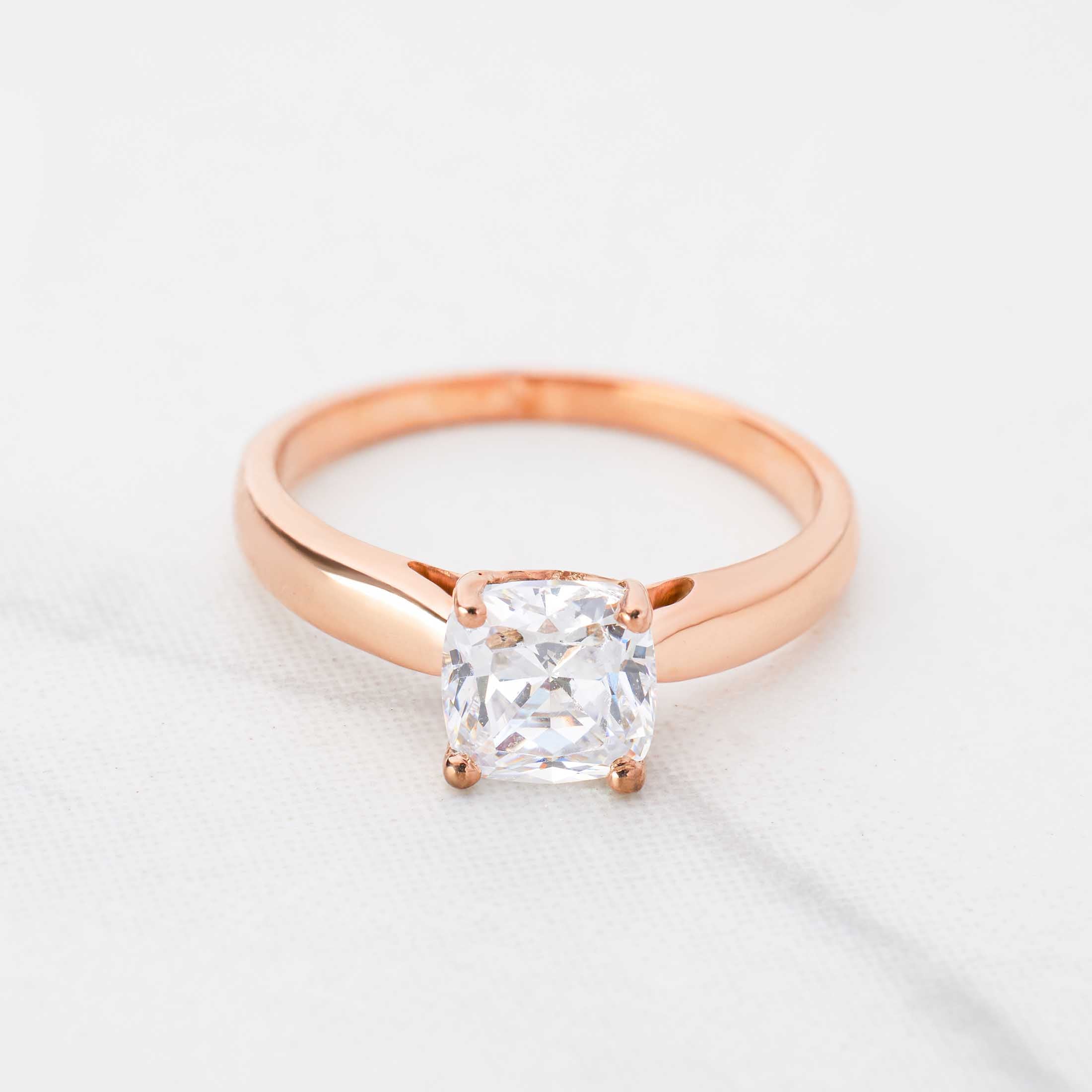 Solitaire Cushion Cut Moissanite Diamond Ring Rose Gold Engagement Rings