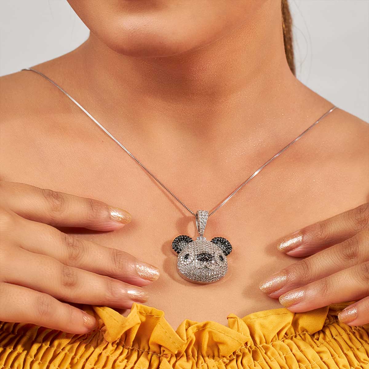 Iced Out Panda Pendant Necklace Locket With Chain Animal Jewelry