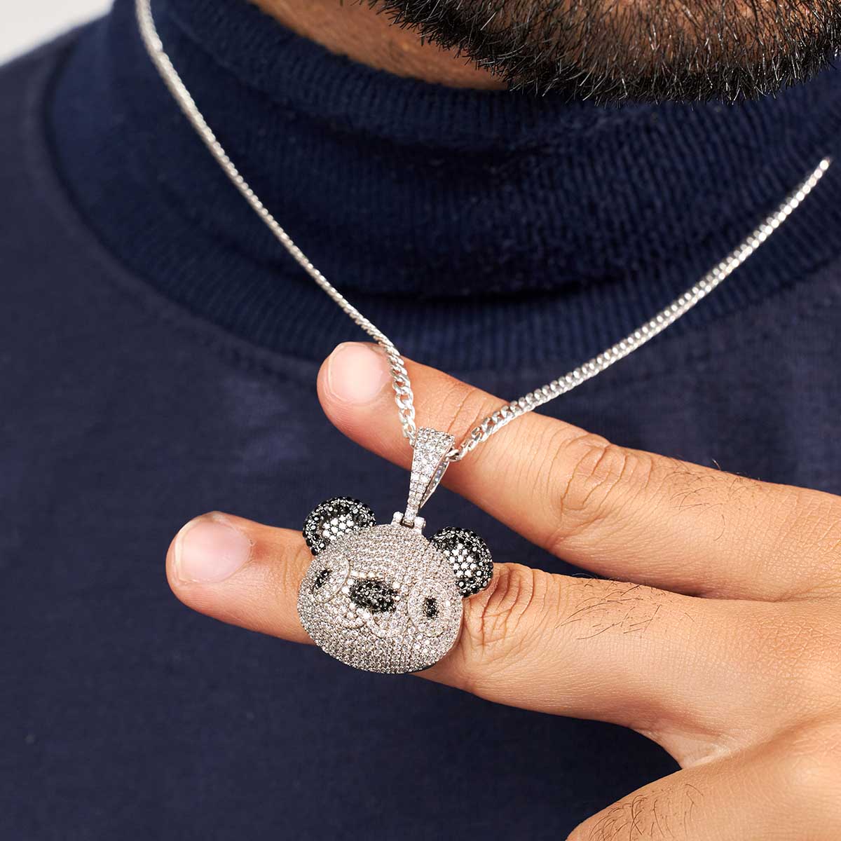 Iced Out Panda Pendant Necklace Locket With Chain Animal Jewelry