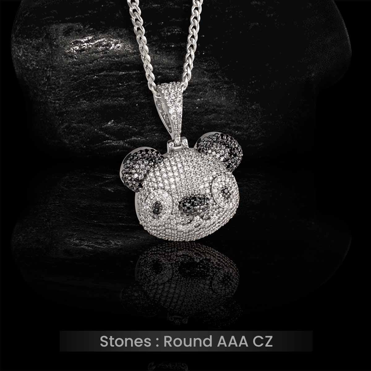 Iced Out Panda Pendant Necklace Locket With Chain Animal Jewelry