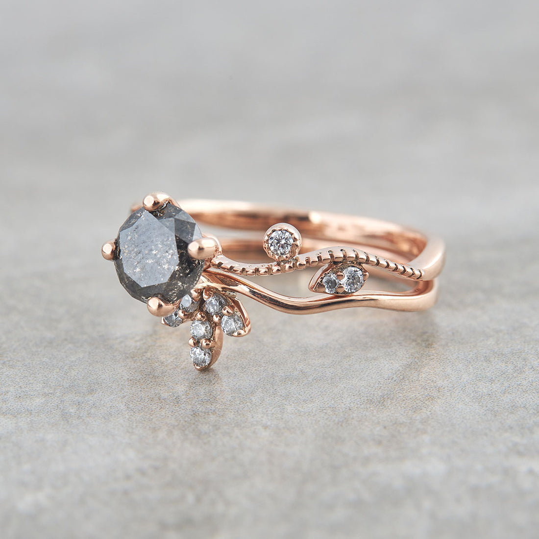 Salt and Pepper Diamond Bridal Ring Set