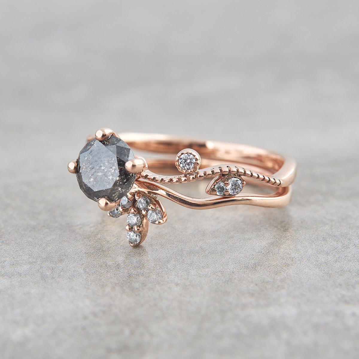 Salt and Pepper Diamond Bridal Ring Set