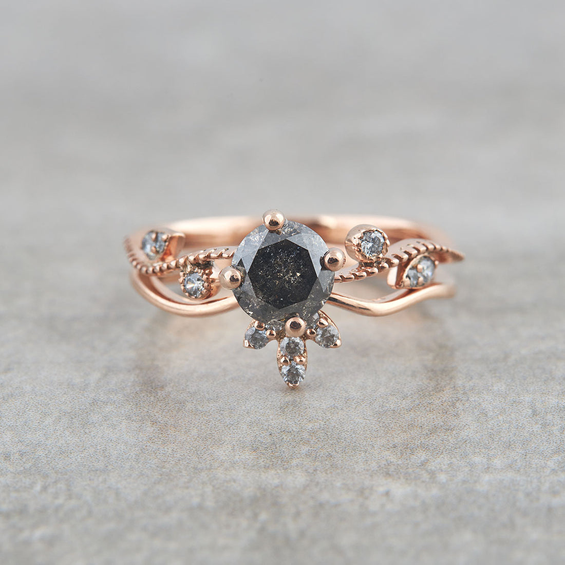 Salt and Pepper Diamond Bridal Ring Set