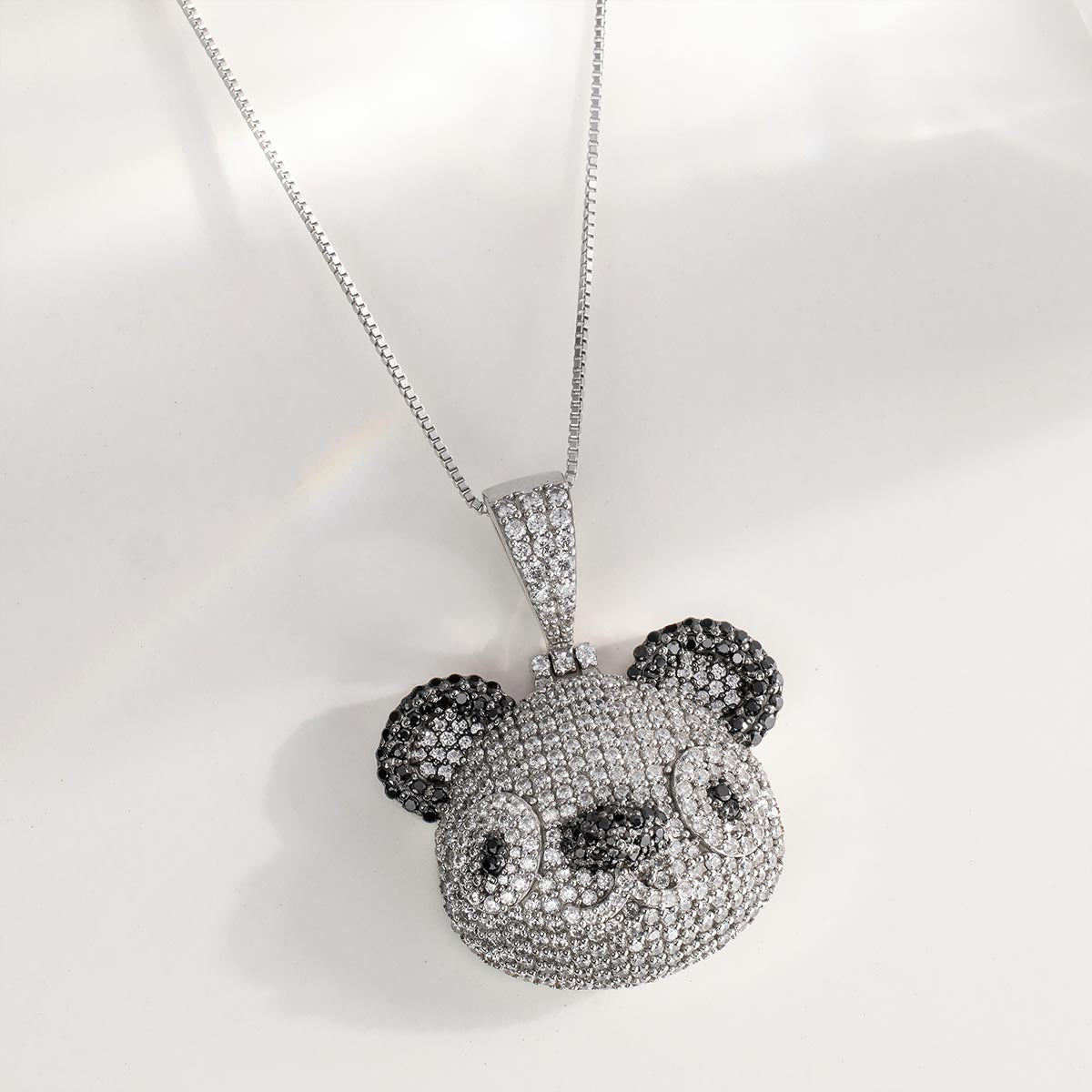 Iced Out Panda Pendant Necklace Locket With Chain Animal Jewelry