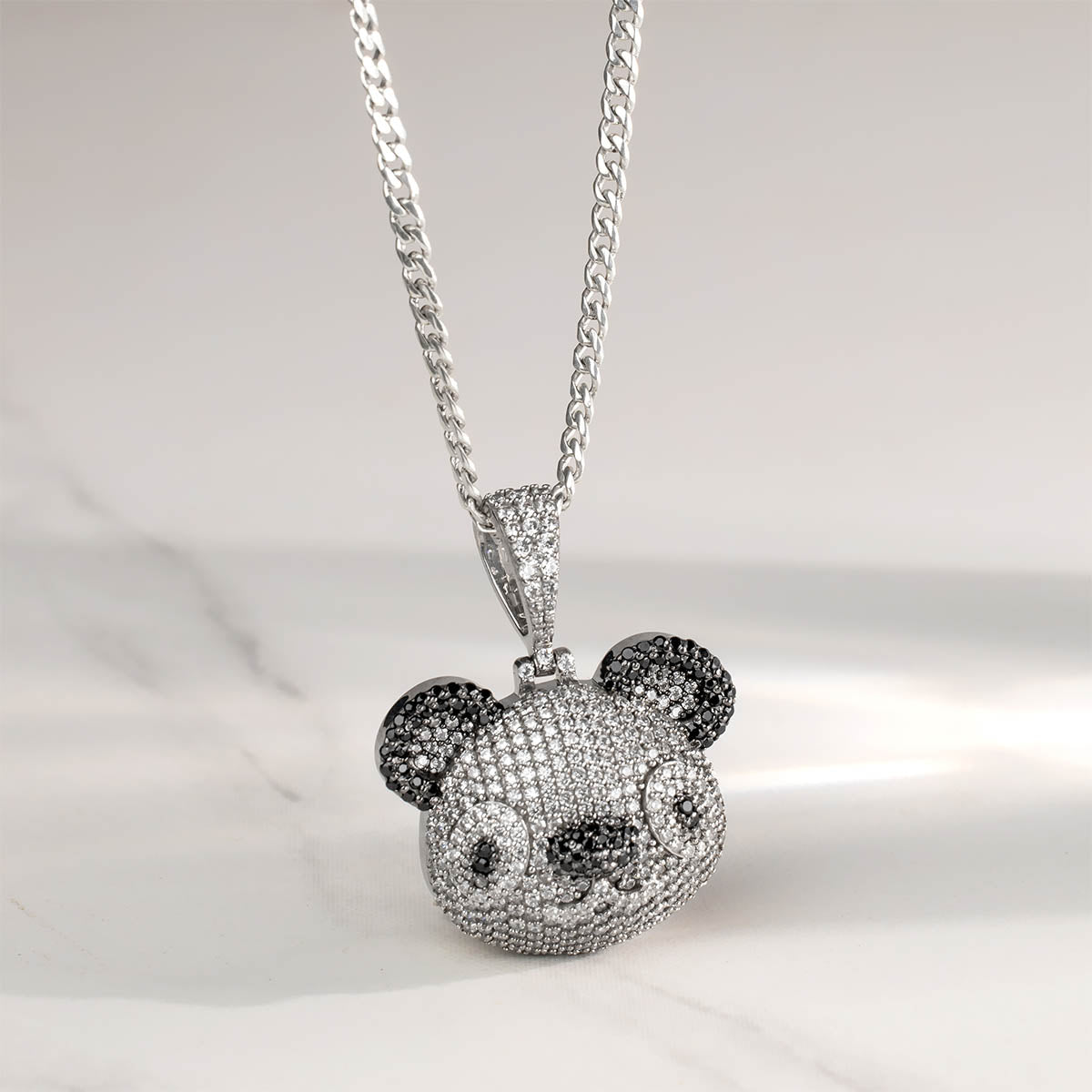 Iced Out Panda Pendant Necklace Locket With Chain Animal Jewelry