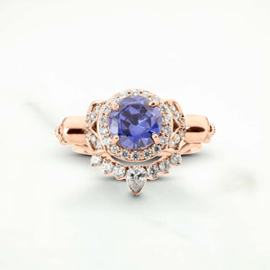 Leaf Skull Bridal Ring Set Blue Titanic Gemstone Gothic Rings