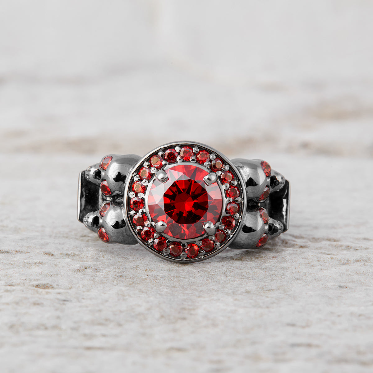 1.10TCW Garnet Skull Engagement Ring Gothic Jewelry Gun Metal