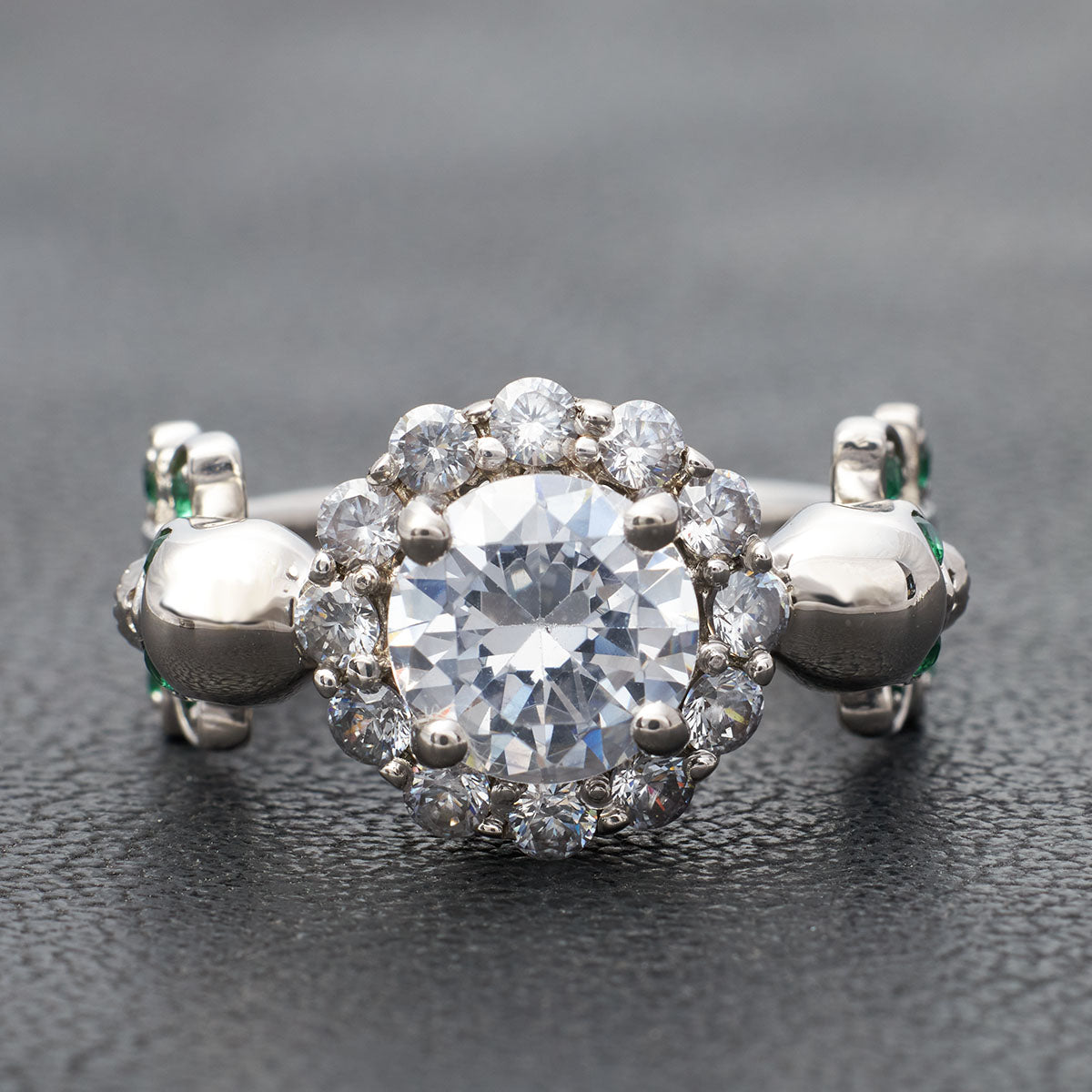 Diamond Leaf Skull Engagement Ring