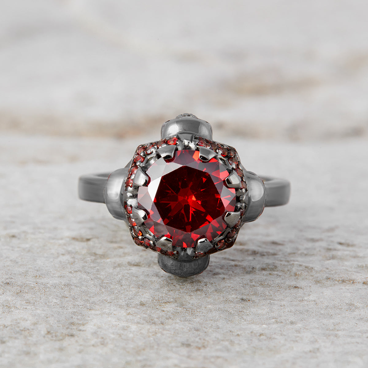 Vampire Gothic Engagement Ring Red Garnet Skull Ring Womens