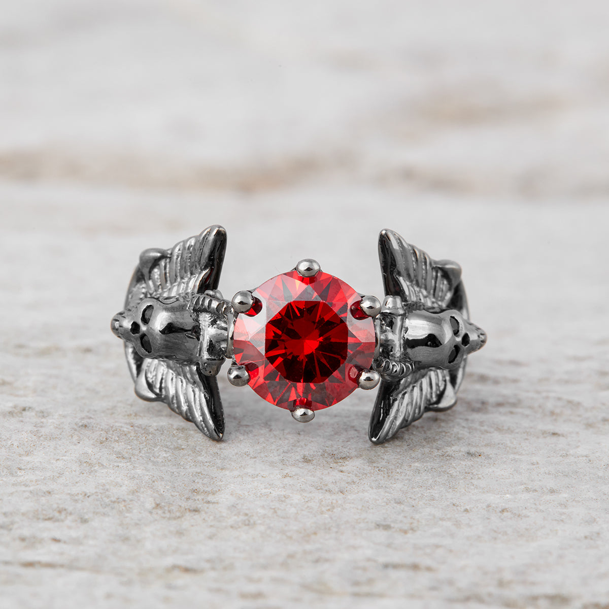 Anchor Wings Skull Engagement Ring Gothic Jewelry Red Garnet
