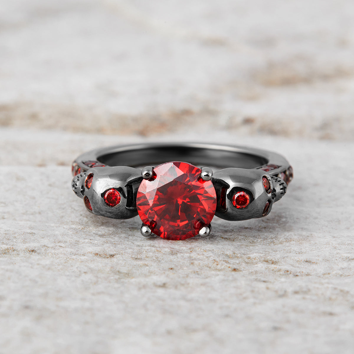 Garnet Skull Gothic Engagement Ring Vampire Skull Ring Womens