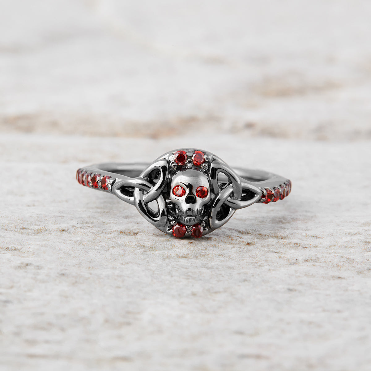 Trinity Skull Engagement Ring Red Garnet Skull Ring Gun Metal Fn