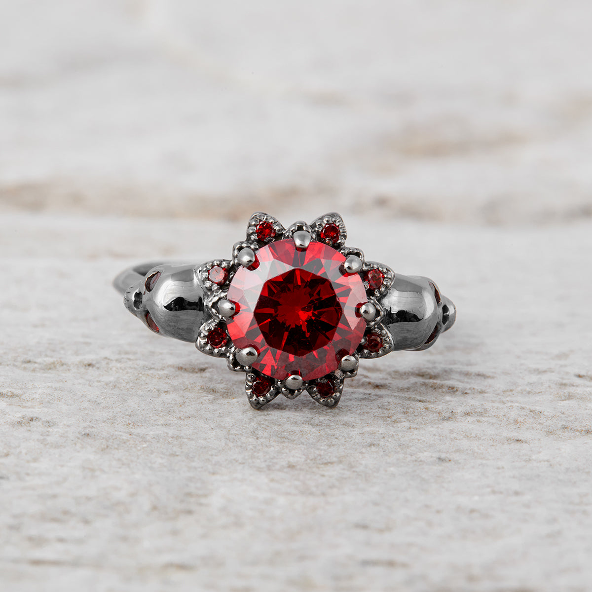 Skull Engagement Ring For Her Red Garnet Vampire Skull Ring