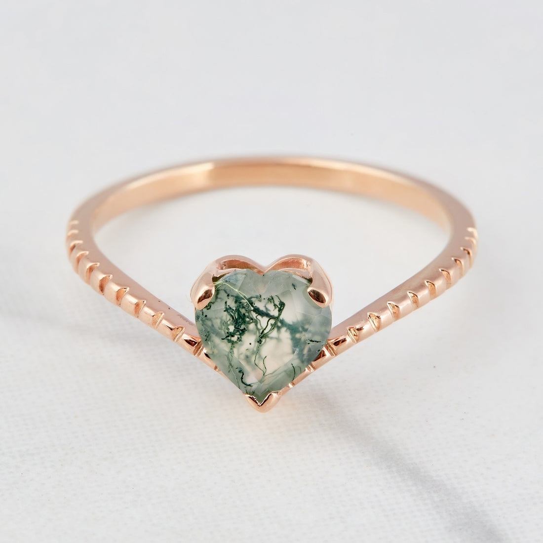 Moss Agate Heart Engagement Ring