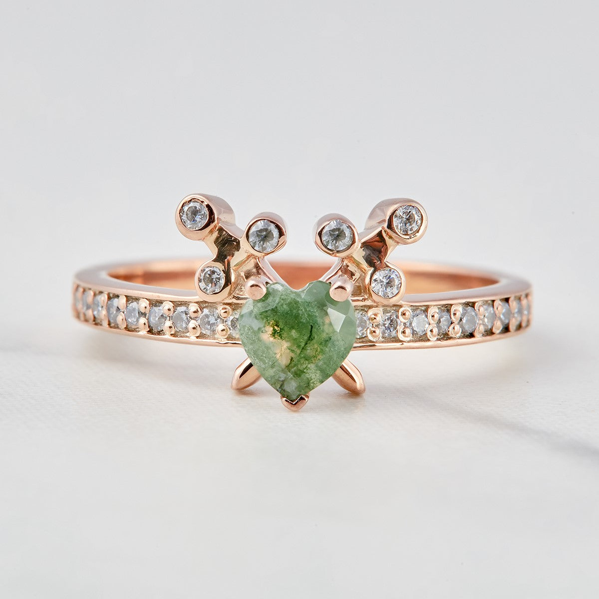 Natural Moss Agate Heart Ring