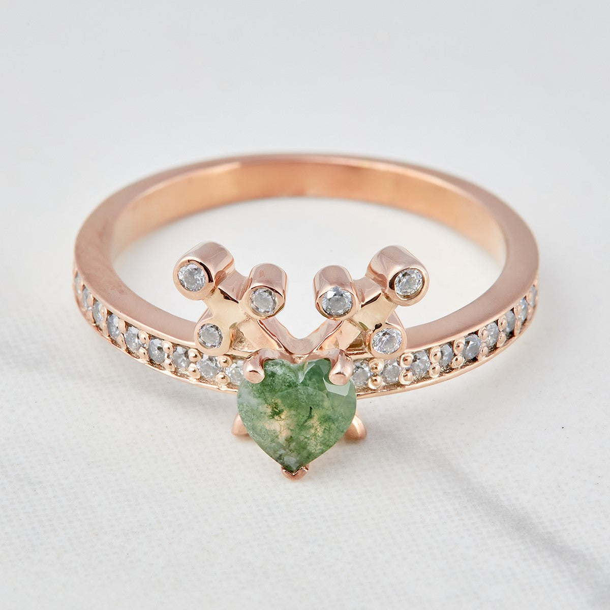 Sword Heart Moss Agate Ring