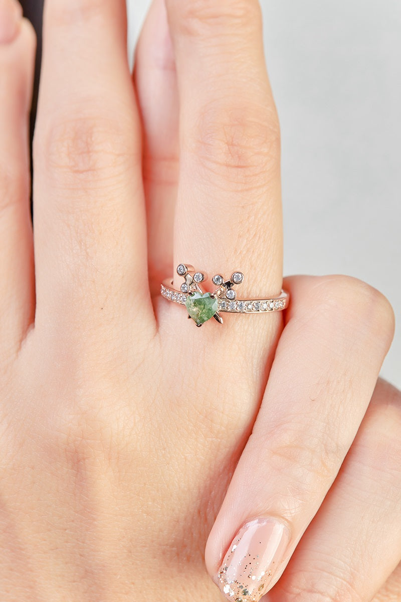 Sword Heart Moss Agate Ring