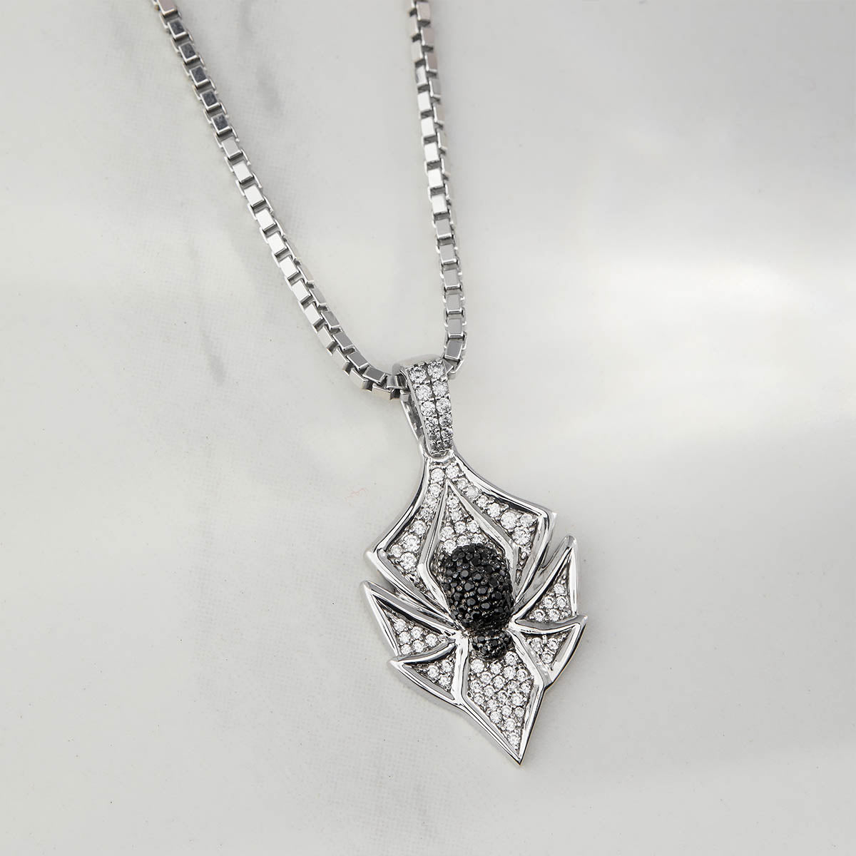 Spider Pendant Necklace Two Tone Sterling Silver Gothic Jewelry Iced Out Hip Hop