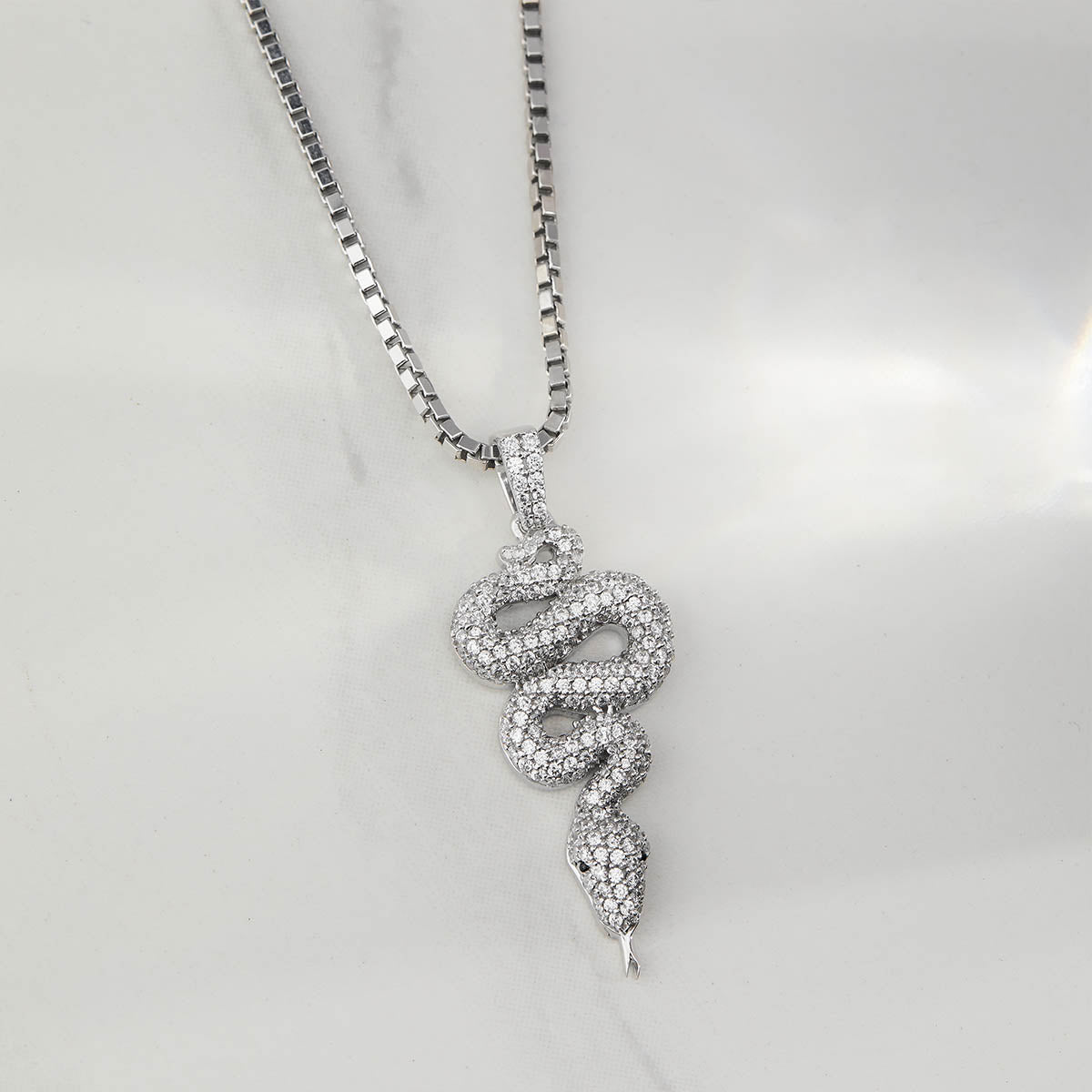 Iced Out Snake Pendant Necklace Diamond Serpent Sterling Silver Gothic Hip Hop Style