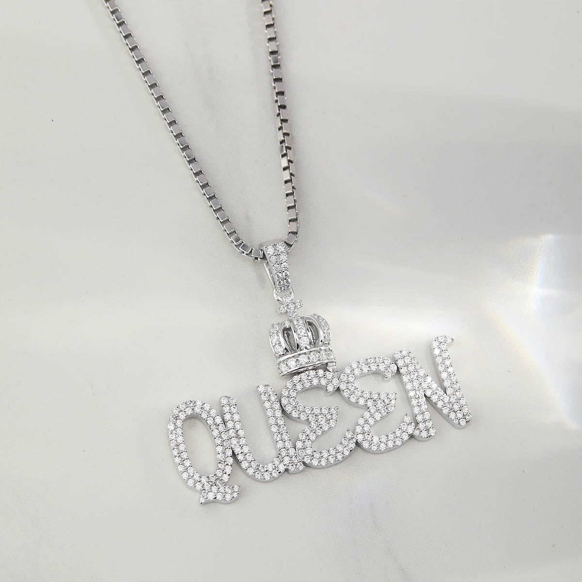 Icedout Queen with Crown Pendant Diamond Iced Out Necklace Hip Hop Jewelry Sterling Silver