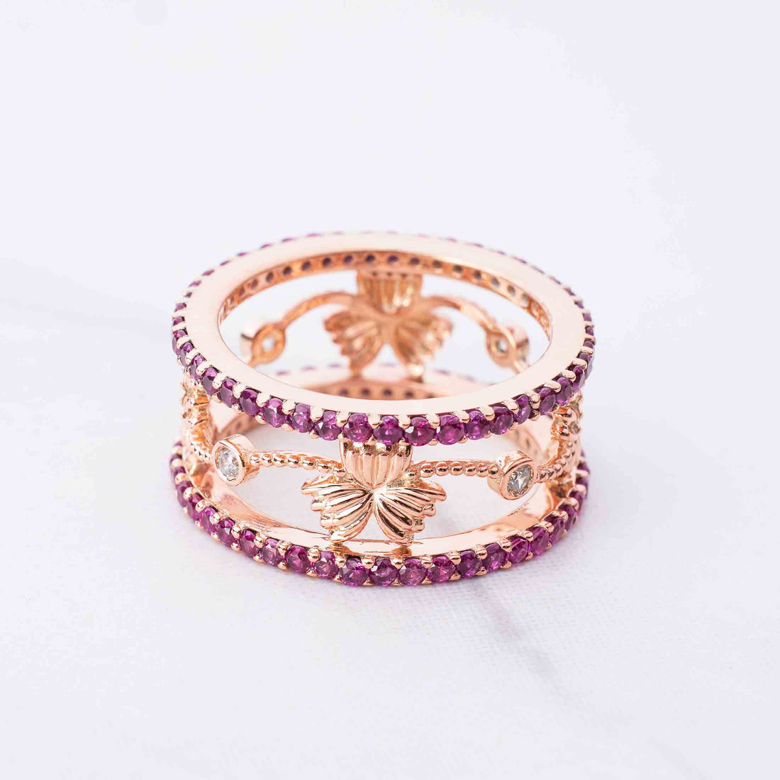 Art Deco Wedding Band Pink Ruby Rose Gold Anniversary Band Gift for Her
