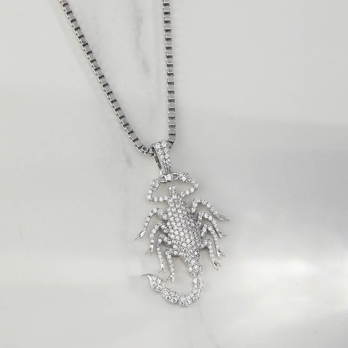 CZ Diamond Scorpion Necklace Iced Out Scorpion Pendant Sterling Silver Hip Hop Jewelry