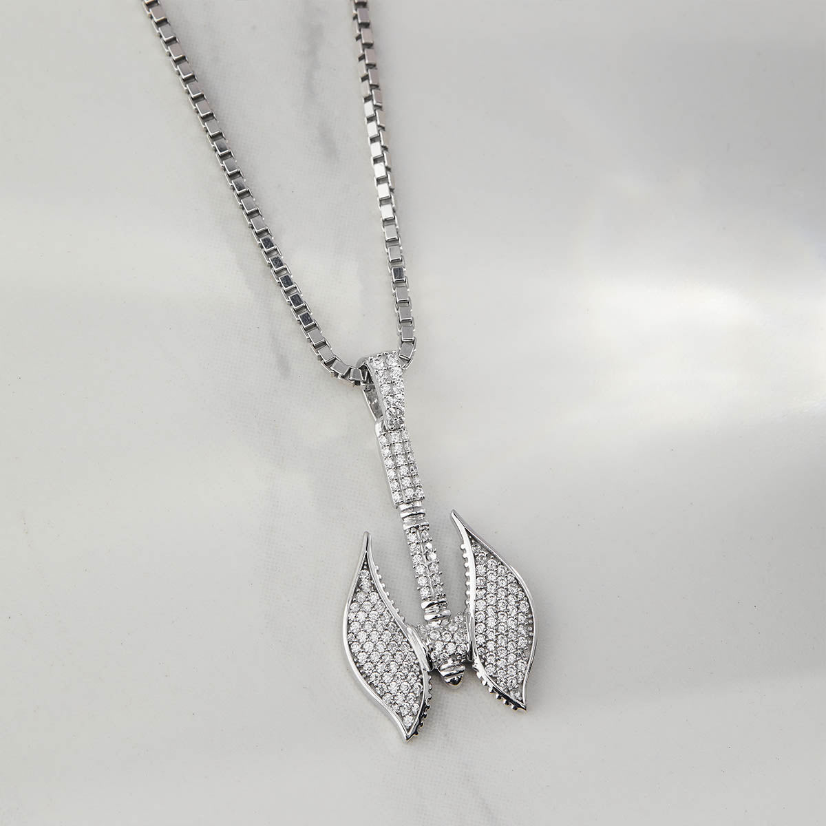 Double Axe Viking Necklace Sterling Silver Iced Out Axe Pendant Diamond