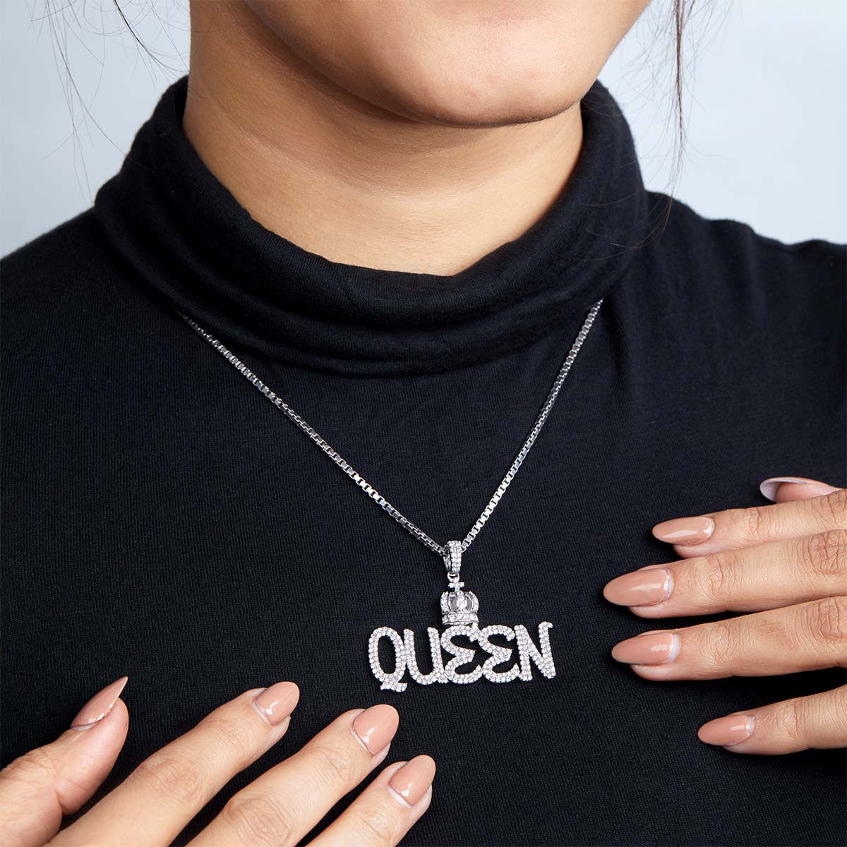 Icedout Queen with Crown Pendant Diamond Iced Out Necklace Hip Hop Jewelry Sterling Silver