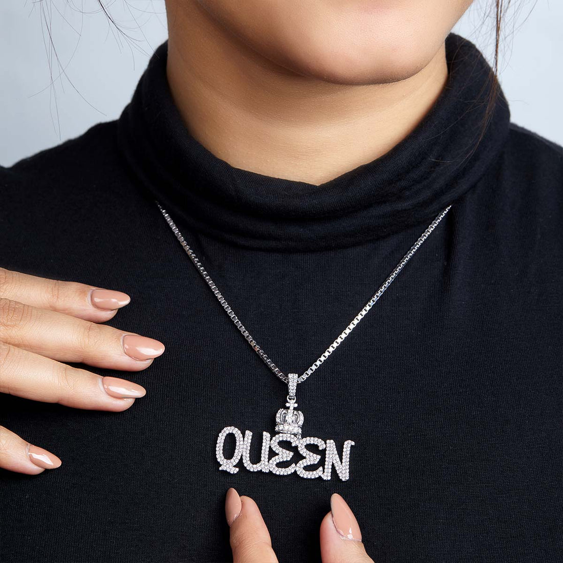 Moissanite Iced Out QUEEN Necklace with Crown Hip Hop Jewelry