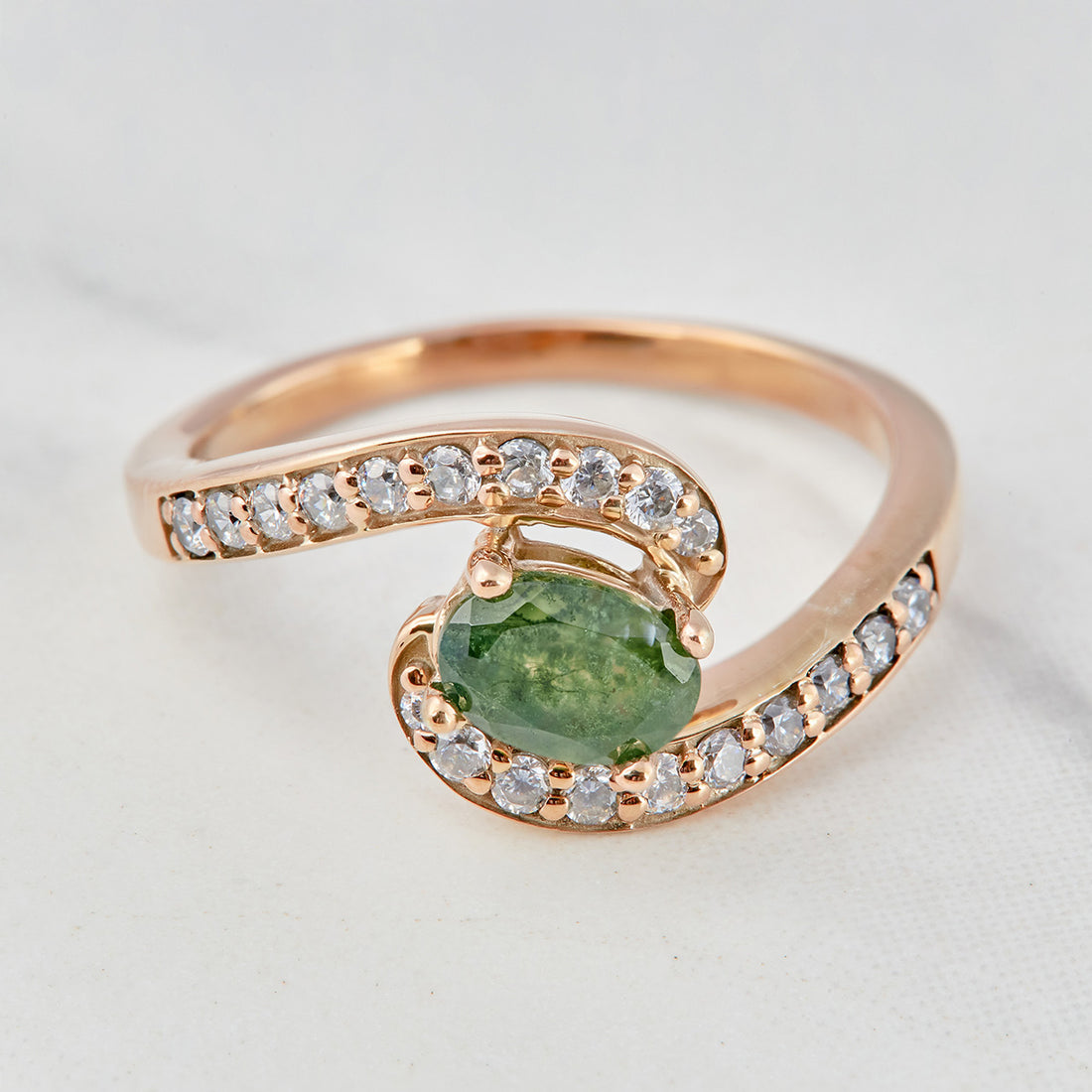 Oval Cut Natural Moss Agate Ring Engagement Rings for Women
