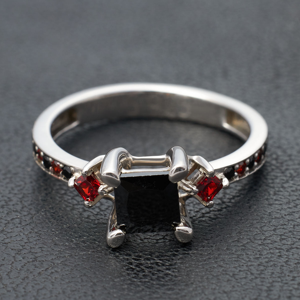 Womens Gothic Engagement Ring Princess Cut Onyx