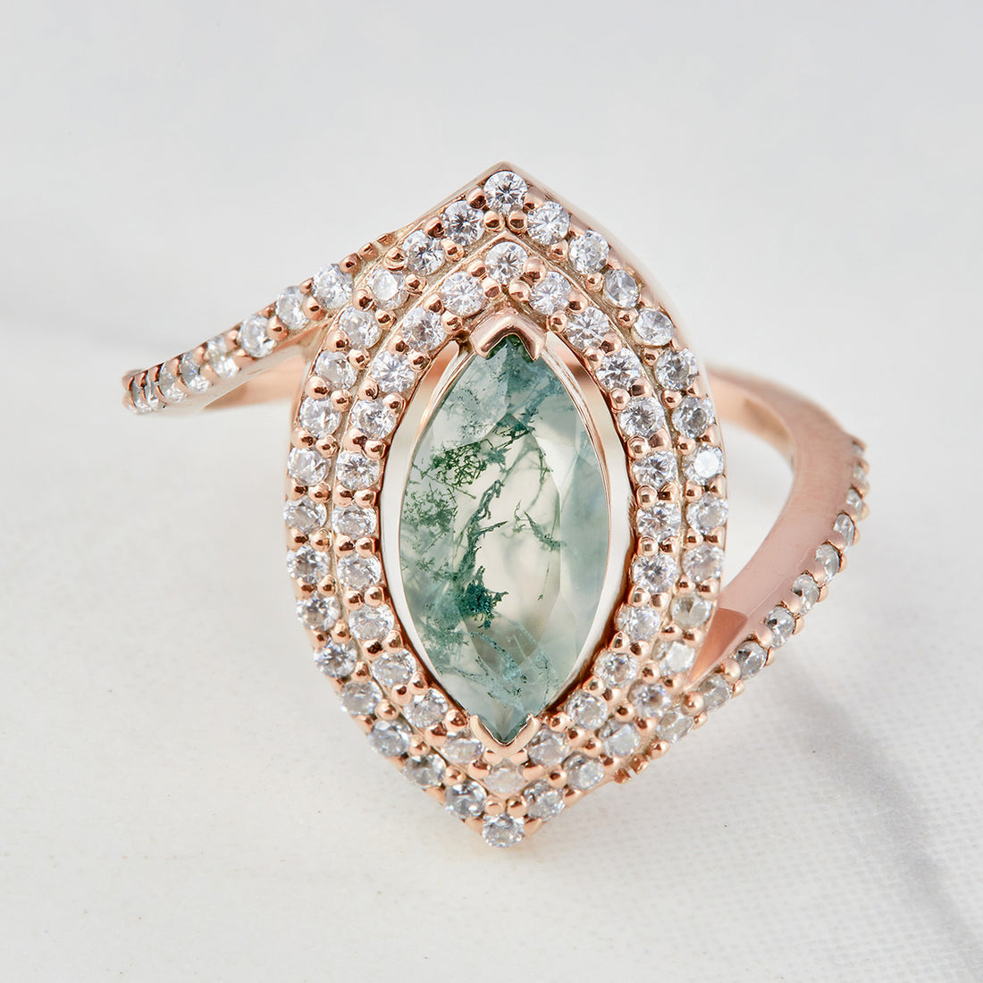 Marquise Moss Agate Engagement Ring