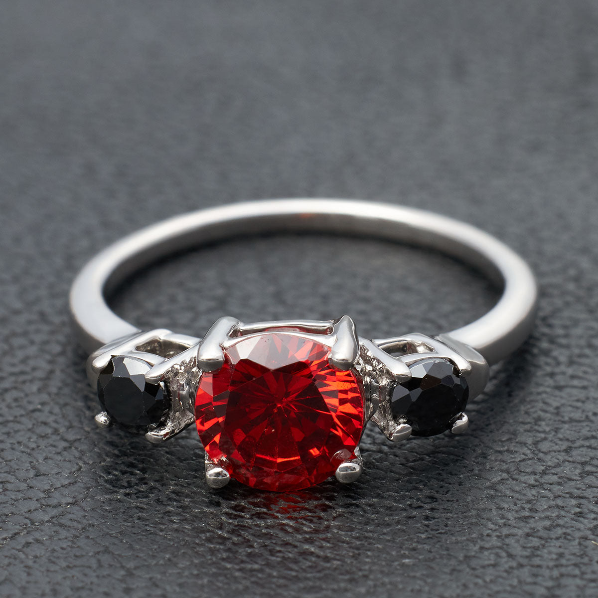 Gothic Engagement Rings For Women Onyx and Garnet