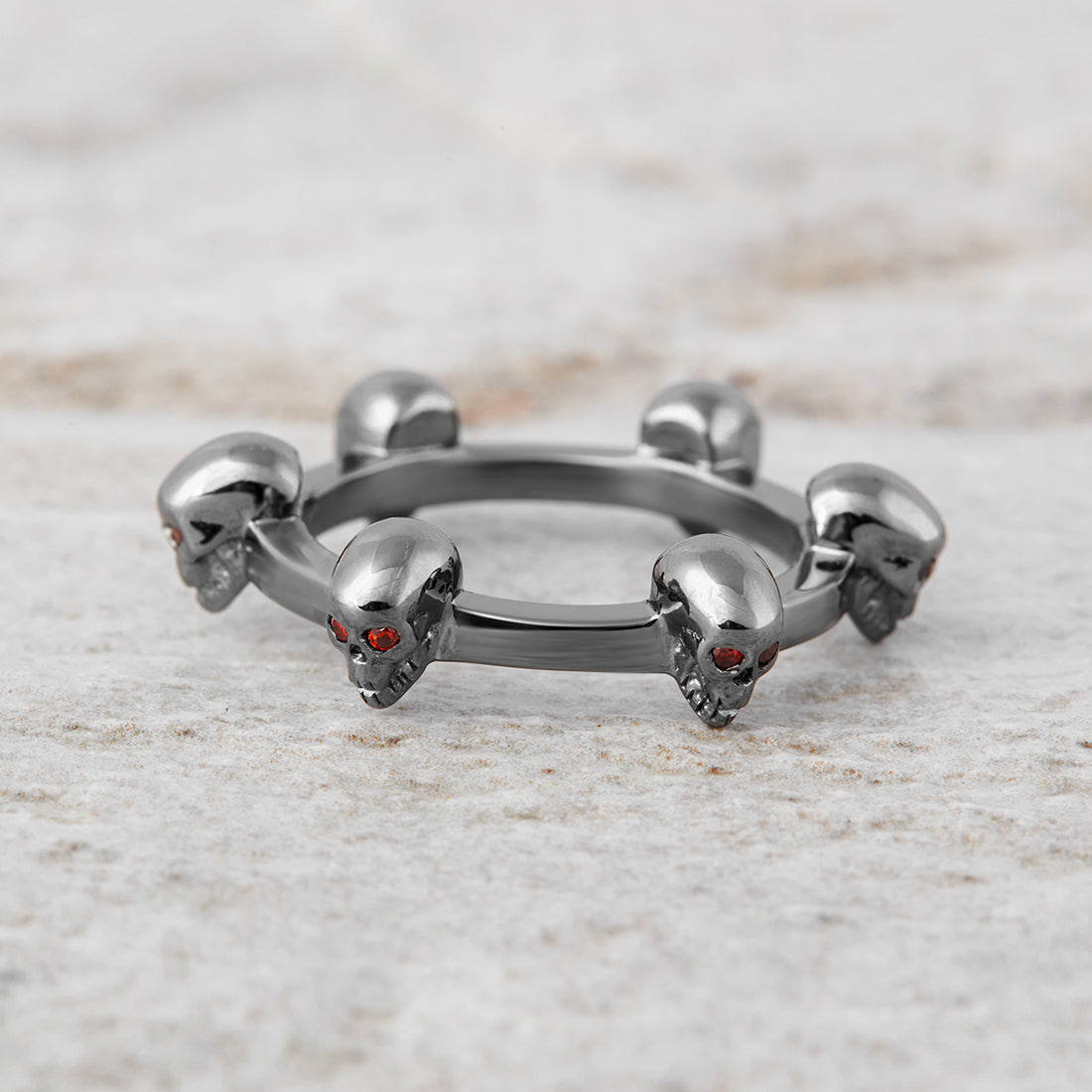 Vampire Skull Wedding Band Red Garnet Gothic Skull Band For Women