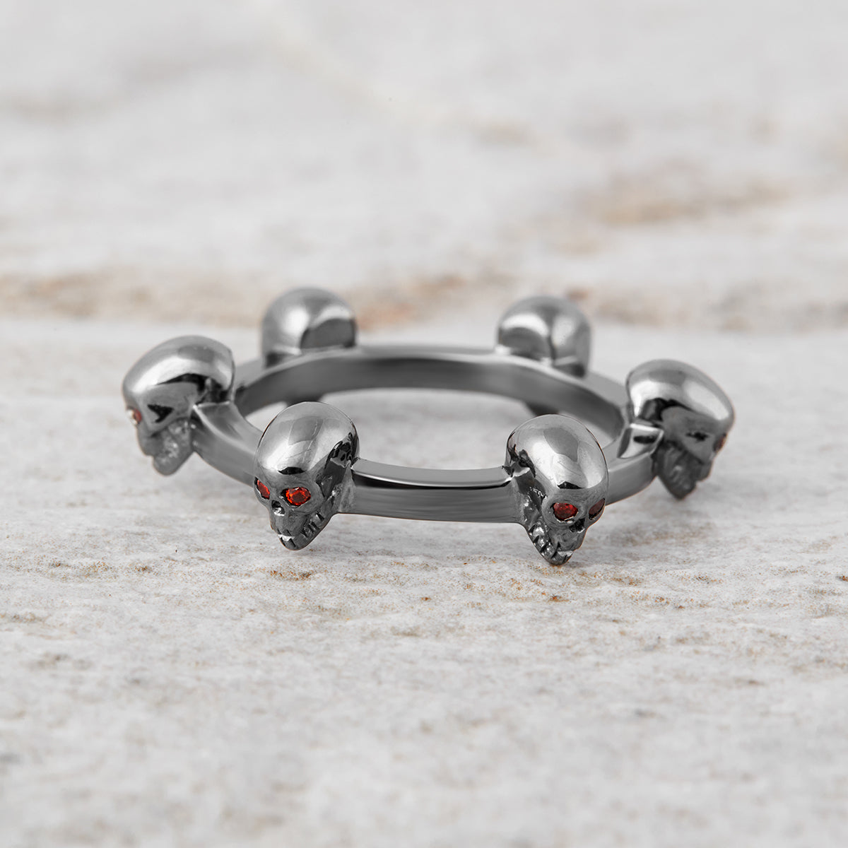 Vampire Skull Wedding Band Red Garnet Gothic Skull Band For Women