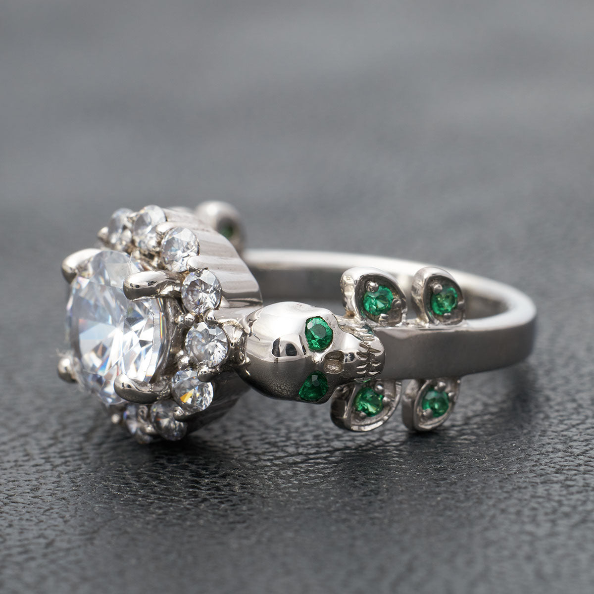 Diamond Leaf Skull Engagement Ring