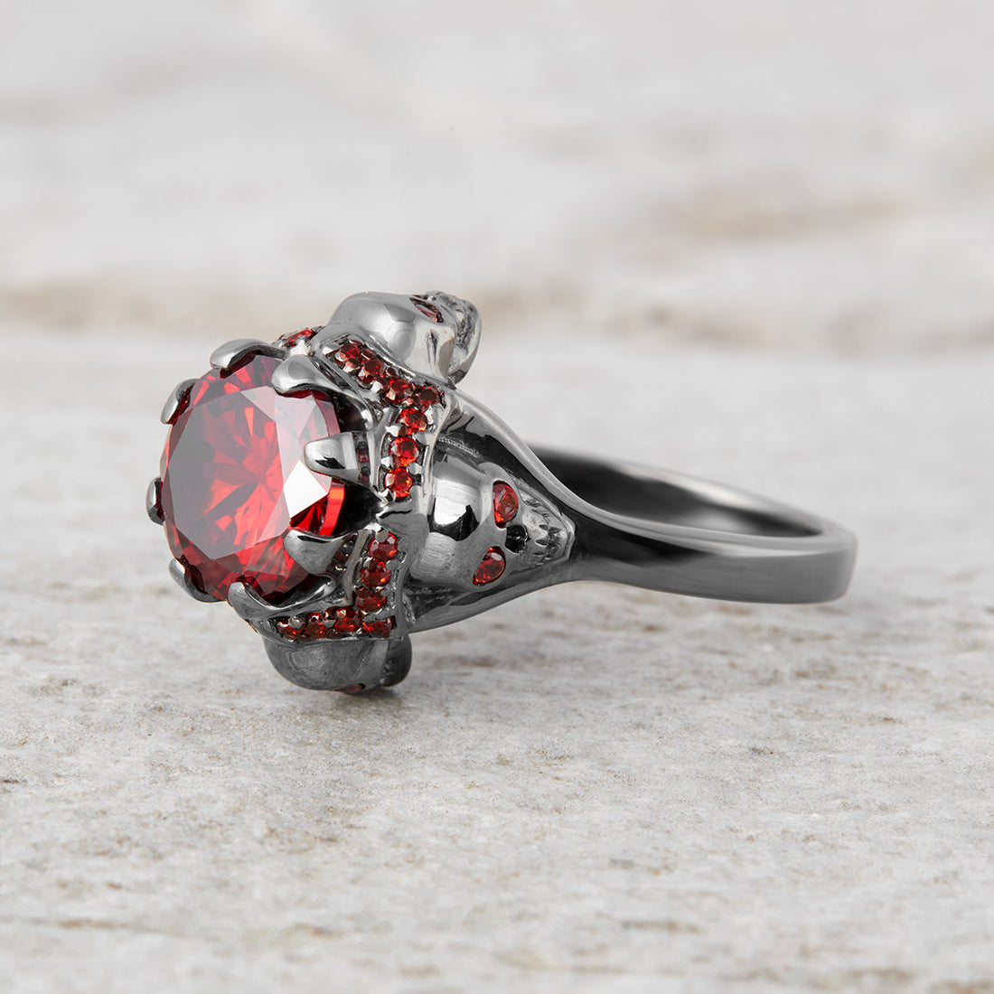 Vampire Gothic Engagement Ring Red Garnet Skull Ring Womens